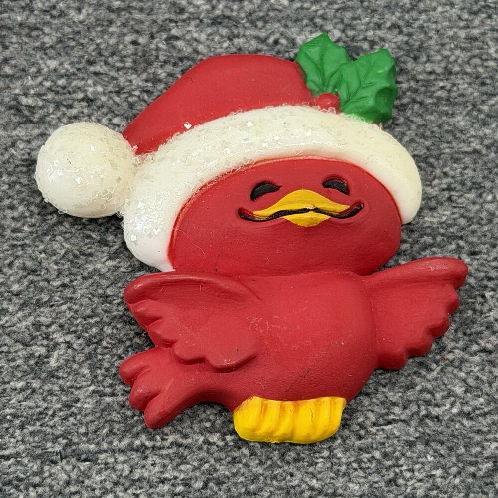 Vintage Hallmark Holly Berry Red Bird Cardinal Christmas Fridge Magnet 3D C714
